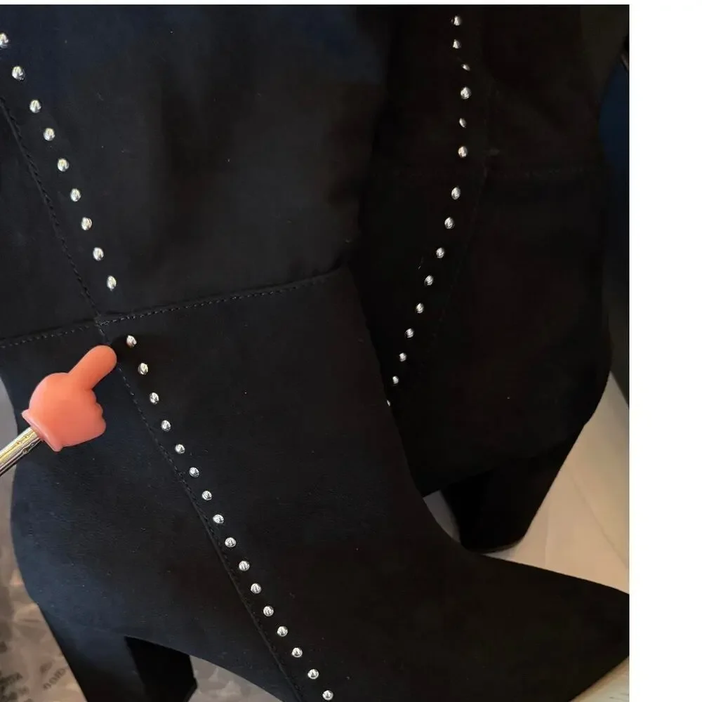 Torrid 8.5WW Black Faux Suede Studded Over The Knee Boots Wide Calf‎ Block Heel